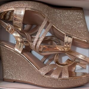 Gold Glitter Wedge Sandals